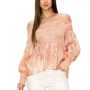 Boutique Peach Off the Shoulder Smocking Top Blouse